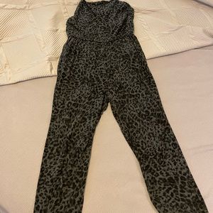 Leopard print cotton romper with pockets
